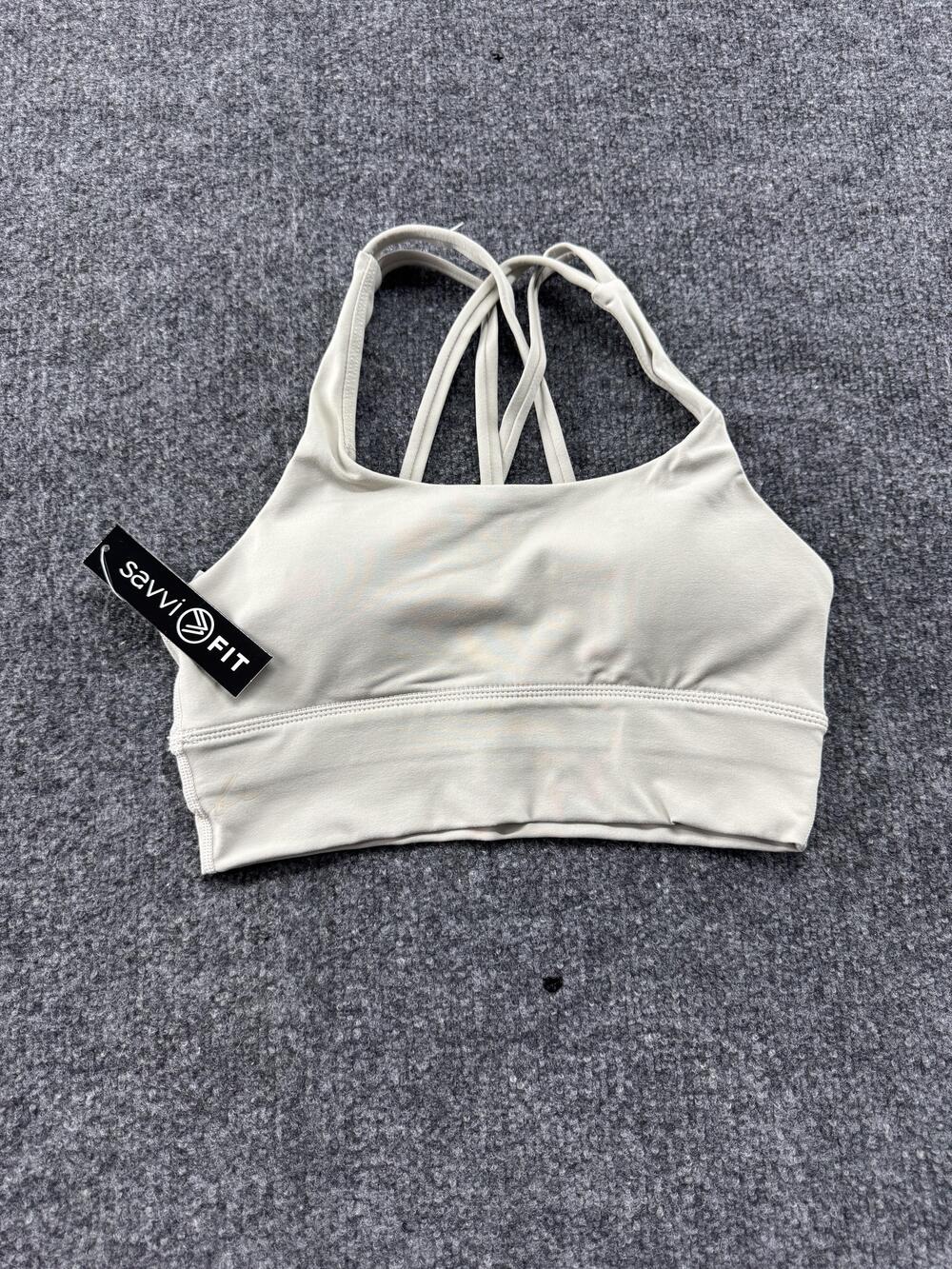 Savvi Sports Bra Womens XS Beige Crossback Longline Yoga Gym Athletic Top